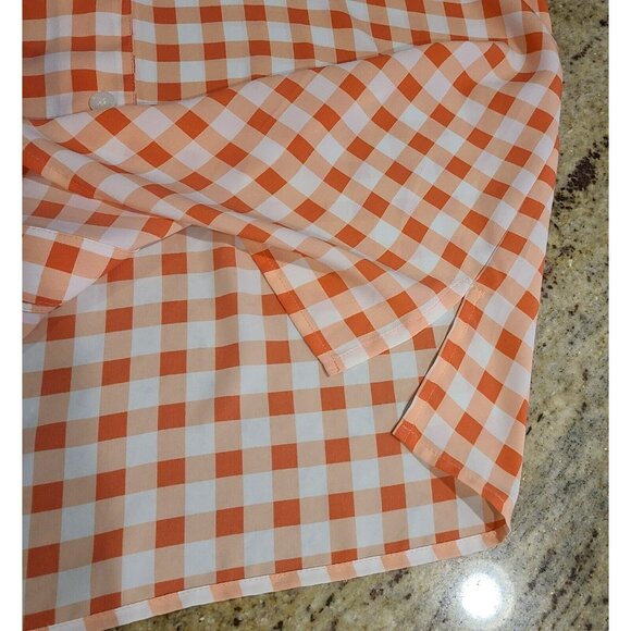Chaus Vintage Womens Plus Size 16 Orange Check Button Short Sleeve Blous - Picture 5 of 12